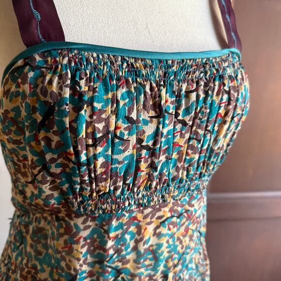 Y2K Vintage TUFI DUEK | Blue Floral Print Silk Empire Waist Dress | Size 6 / 40 - Picture 4 of 7